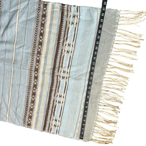 Powder Blue Southwestern Blanket Tassel Scarf 27x71” Big Cozy Scarf Stripes - Picture 8 of 14